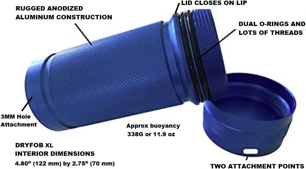 DRYFOB Waterproof PLB or Car Key Container, Case, Holder for Scuba Diving and Watersports, Rugged Aluminum, Rated to 1,200ft (365m) - Image 2