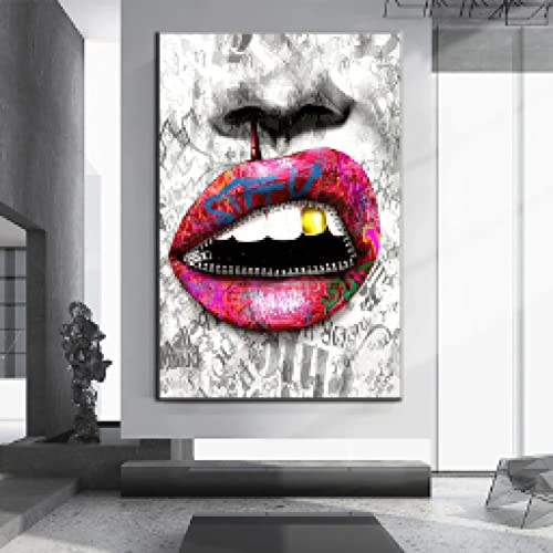 Toile peinte abstraite bouche sexy art de qualité supérieure pour grand mur de séjour