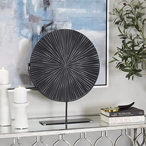 Cosmoliving By Cosmopolitan Metal Starburst Carved Sculpture With Stand, 18.40L X 4.30W X 23.25H, Black #TOP1