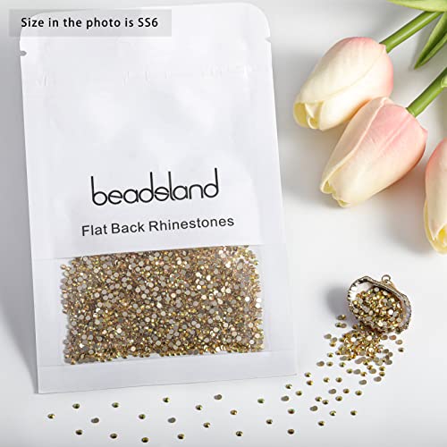 Image of Beadsland 2880pcs Flat Back Crystal Rhinestones Round Gems for Nail Art and Craft Glue Fix,Metal Sunlight,SS6,1.9-2.1mm