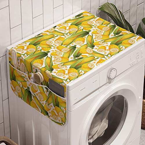 Ambesonne Corn Washing Machine Organizer, VegetableTraditional Food Realistic Illustration Yellow Corn Stalk Agriculture, Anti-slip Fabric Cover for Washers and...