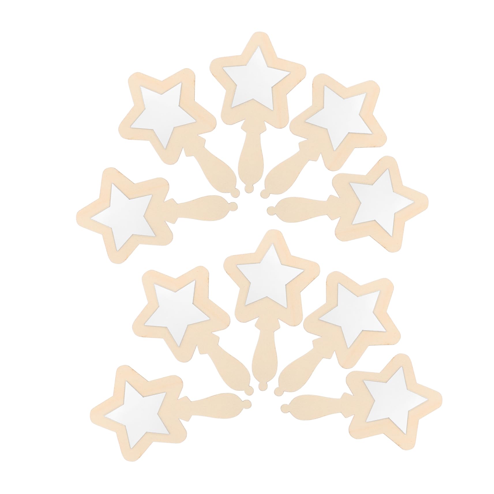 TOYANDONA 10 Pcs Wooden Baby Mirror Toys: Mini Star Shape Handheld Sensory Toys for Toddlers, Portable Unfinished Baby Mirrors for Tummy Time, DIY Craft Projects(Beige)