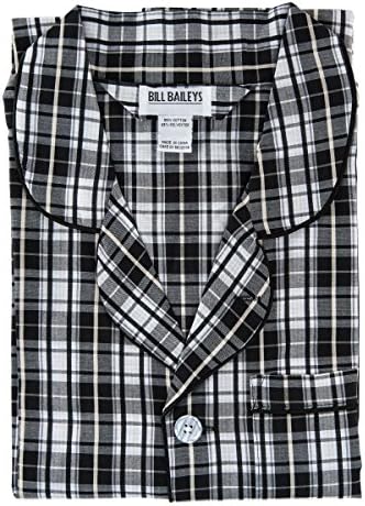 Bill Baileys Men's Long Woven Pajamas Set Button Front Down Long Sleeve Pajama (2X-Large, Grey Plaid)