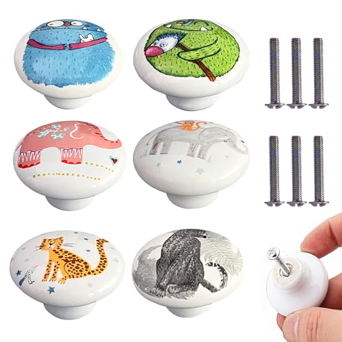 ZFKXGS 6PZ Pomos y Tiradores Infantiles Animales Tiradore Ceramica Cocina Cajones Armarios Sólido Decorativos Pomo Puerta Tiradores de Muebles Redondo Perillas para Cajón Armario Puertas Cómodas (D)