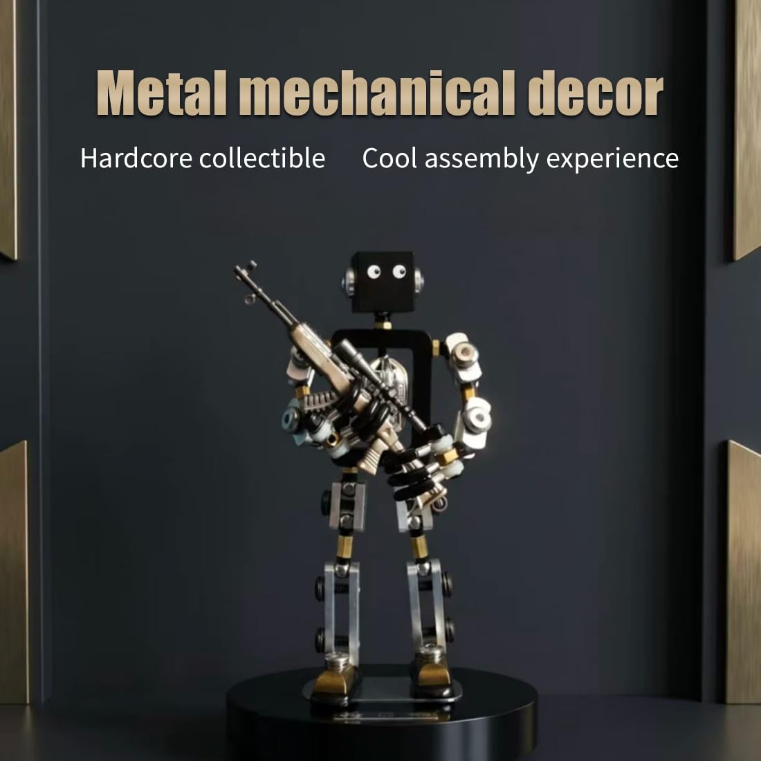 Metalowa figurka punkowego robota, przegubowy mechaniczny model mecha, kolekcjonerska figurka na biurko z niestandardowymi akcesoriami i światłami LED, ozdoba na biurko sci-fi i prezent dla