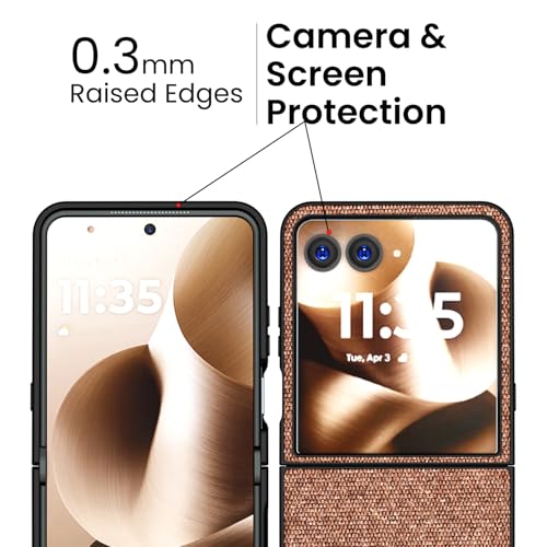 Image of Kapa Soft Fabric & Leather Hybrid Protective Back Cover for Moto Razr 60 /50 | Shockproof Slim Hard Anti Slip Back Case (Brown)