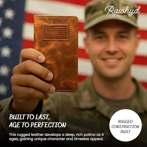 Image of Full-Grain Leather Classic Long Bifold Wallet - Sleek Handcrafted Vertical Wallet - Compact Minimalist Men's Bifold Wallets w / Multiple Card Slots, 2 Long Side Pockets, and Sleeve (American Flag)