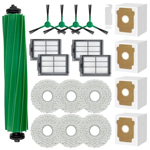 Cleptorize Kit d'accessoires pour iRobot Roomba Plus 505 Combo/Plus 405 Combo, Pièces de Rechange comprennent 1 Brosse Principale, 4 Sacs à Poussière, 6 Tampons, 4 Filtres HEPA, 4 Brosses Latérales