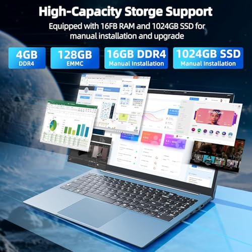 Image of Windows 11 Laptops, 15.6 Inch Laptop Computer with 20GB RAM 128GB EMMC+1024GB SSD, WiFi 6, 1 Year Office 365, Celeron N5095 Quad-Core, 180 Open Angle, USB 3.2, HDMI, Type-C, 7000mAh(Grey)