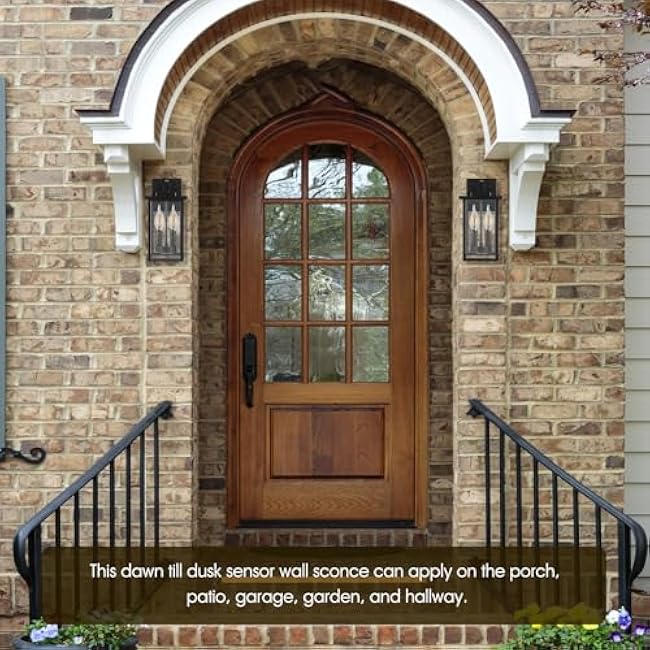 2-Light Dusk to Dawn Outdoor Wall Lights, Waterproof Exterior Lighting Fixtures with Shatterproof Glass, Rustproof Metal Outdoor Sconce Lights for Porch Garage House Exterior