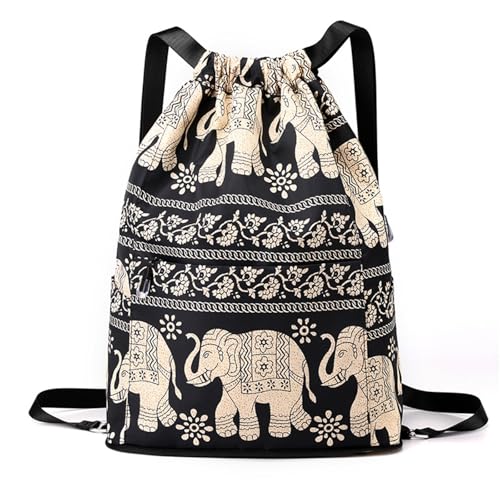 Drawstring Foldable Large Capacity Dry-wet Separation Travel Sports Backpack, Waterproof Gym Bag Multiple Pockets (Elephant)