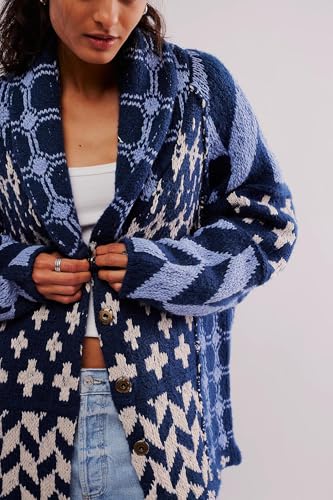 Image of Womens Knit Cardigan Sweater Button Down Oversized Sweaters Y2k Graphic Shawl Collar Fall Cardigans Coats, Blue, One Size
