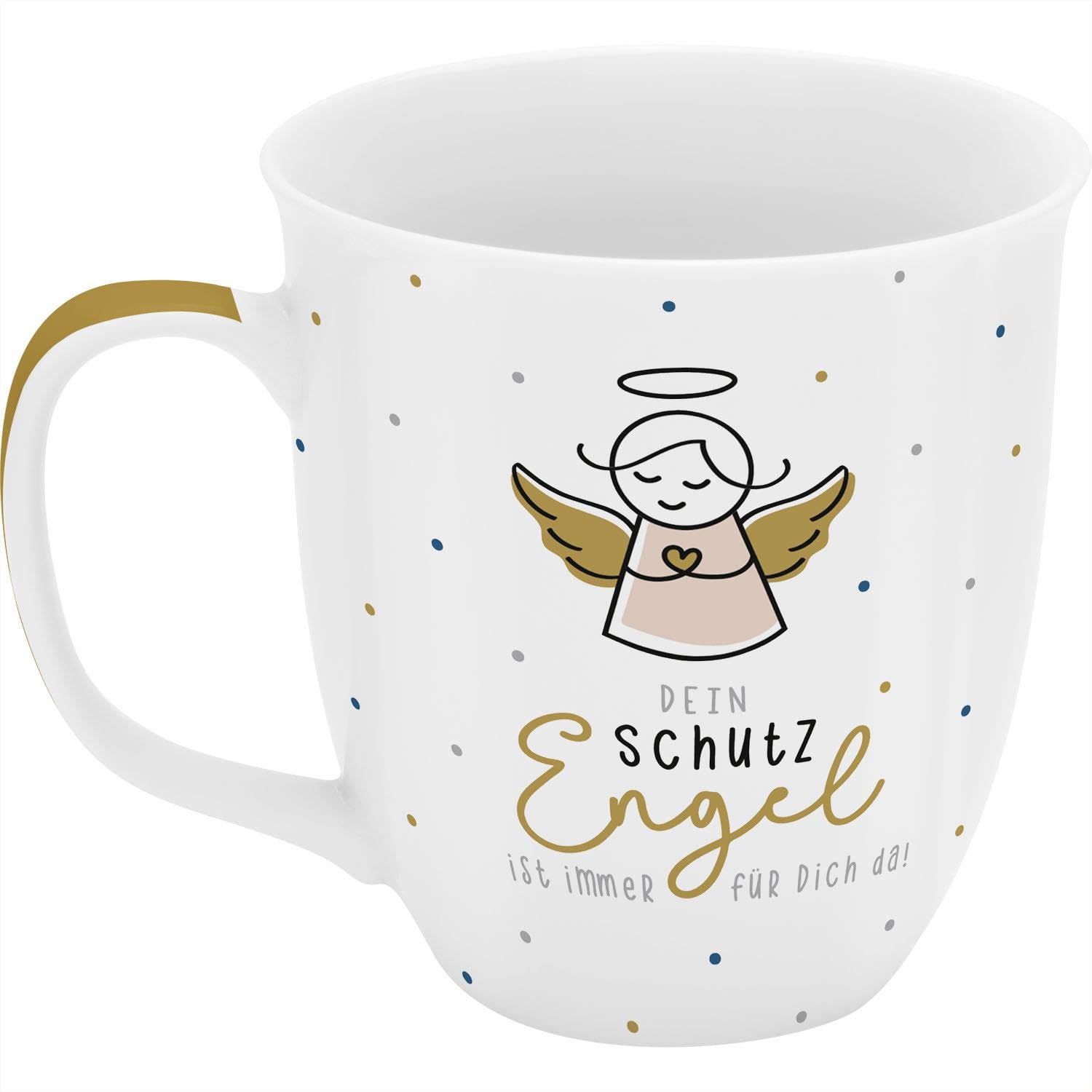GRUSS & CO Tasse Dein Schutzengel | Sprüche-Tasse, Porzellan, Kaffetasse mit Spruch, 40 cl | Geschenk, Glücksbringer, Silvester | 74412 (Packung mit 4)
