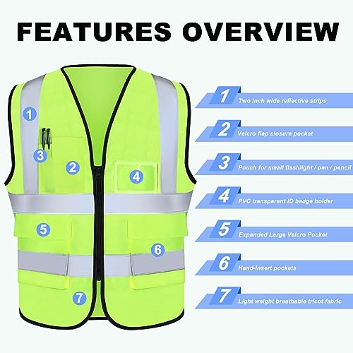 Image of XPCARE Reflective Safety Vests For Women Men, High Visibility Security Vest Pockets and Zipper Front Construction Work Vest