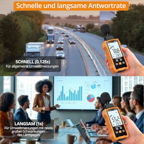 Neoteck Dezibel Messgerät Digital Tragbare Schallpegelmesser 30-130dB mit LCD-Display, A/C Gewichtet Schallpegelmessgerät für Heimfabriken
