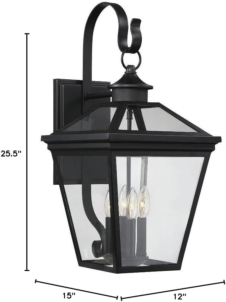 Savoy House 5-142-BK Ellijay Modern Farmhouse Rustic Clear Glass Outdoor Wall Lantern, 4-Light 160 Total Watts, 26" H x 12" W, Black