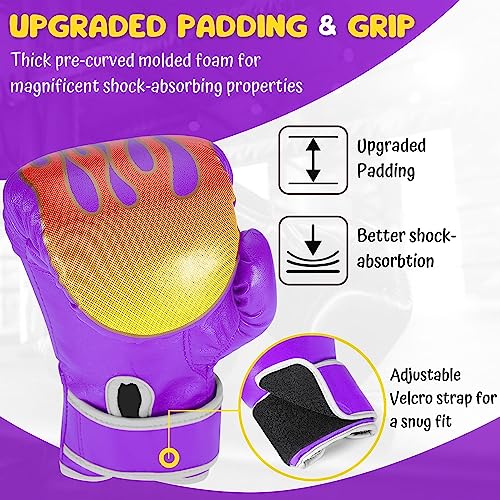 Flexzion Kids Boxing Gloves For 3 To 8 Years, 4 Oz Fire Purple Boxing Gloves For Children Sparring Youth Boxing Gloves Junior Training Mitts Punching Bag Gloves For Kickboxing, Mma, Muay Thai #TOP4