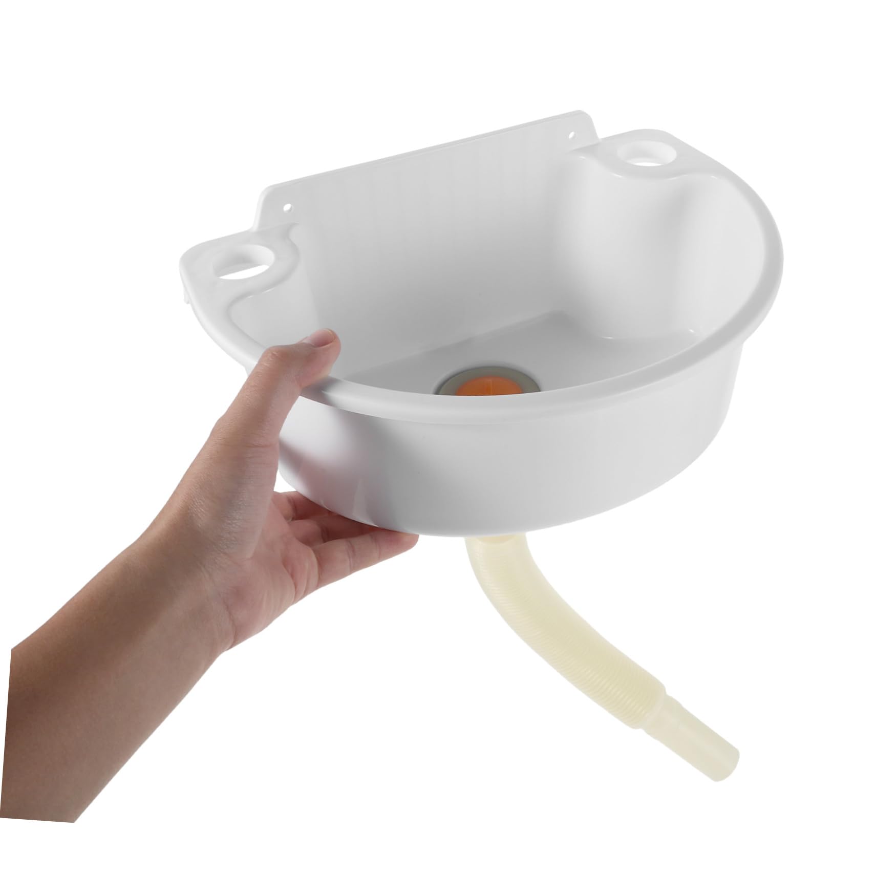 HOMSFOU Lavabo de Baño Pequeño Lavabo de Pared sin Perforación con Tubo Plástico 75 Cm Diseño Compacto para Baños Pequeños y Balcones Color Claro 31x21 Cm Instalación Fácil para Espacios