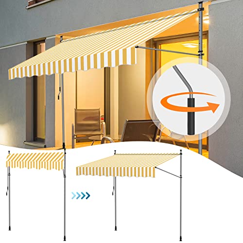 Auvent rétractable avec manivelle et store banne manuel 350 cm jaune blanc - 6