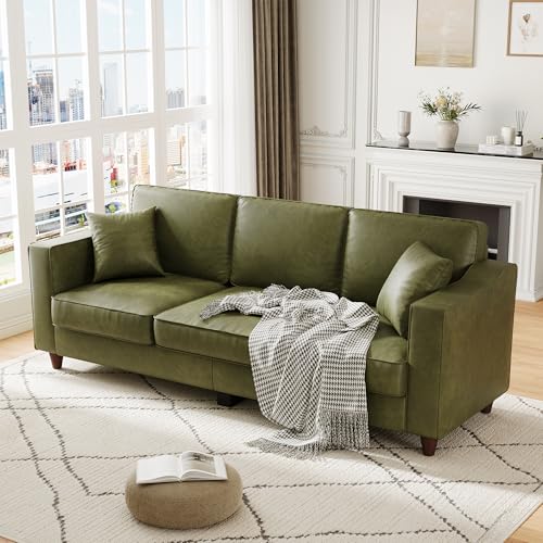 85 Inches 3-Seater Sofa Couch with 2 Throw Pillows, Faux