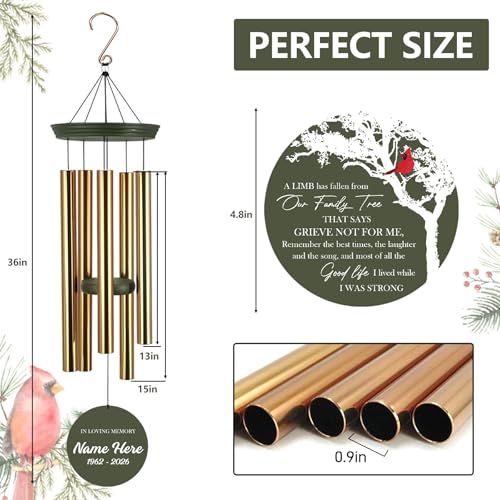 Image of ASTARIN Wind Chimes Outdoor for The Loss of Mom Dad, Personalized Customized WindChimes for Loss of Loved One, Memorial Wind Chime as Sympathy Gift, Home Garden Patio Decor, 36''(Produced in Texas)