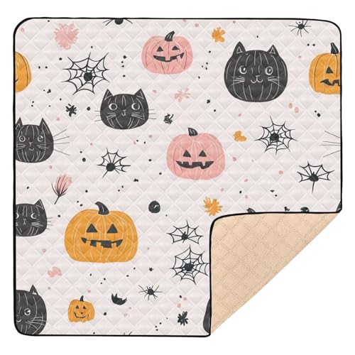 BOESI Graffiti Black Cat Baby Play Mat, 50“ X 50” Washable Folding Crawling Mat, Baby Floor Mat, Soft, Non-Slip