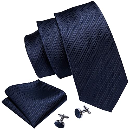 Image of Barry.Wang Plaid Ties for Men Silk Necktie Handkerchief Cuff Links Set