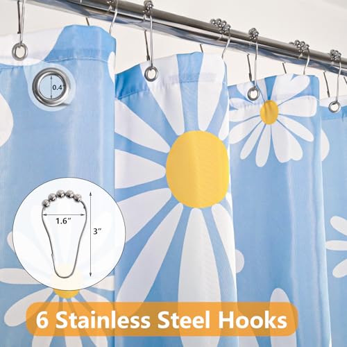 QJHOMO Blue Floral Shower Curtain Set Cute Daisy Bathroom Curtain, Washable Waterproof Fabric Small Stall Shower Curtains with 6 Hooks, Modern Aesthetic Decor Colorful Flower Shower Curtain 36x72 inch by QJHOMO - Used condition - Image 2