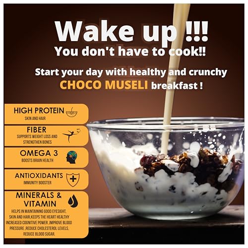 Image of Equalite Choco Muesli I Dry fruits I Muesli I Fruit and Nuts I No added sugar I Dark Chocolate I Granola I High protein I Breakfast I Healthy food I Gluten Free |No preservatives | High fiber | High Omega-3 | High Minerals & Vitamins |Weight loss food I Equalite foods | 350g