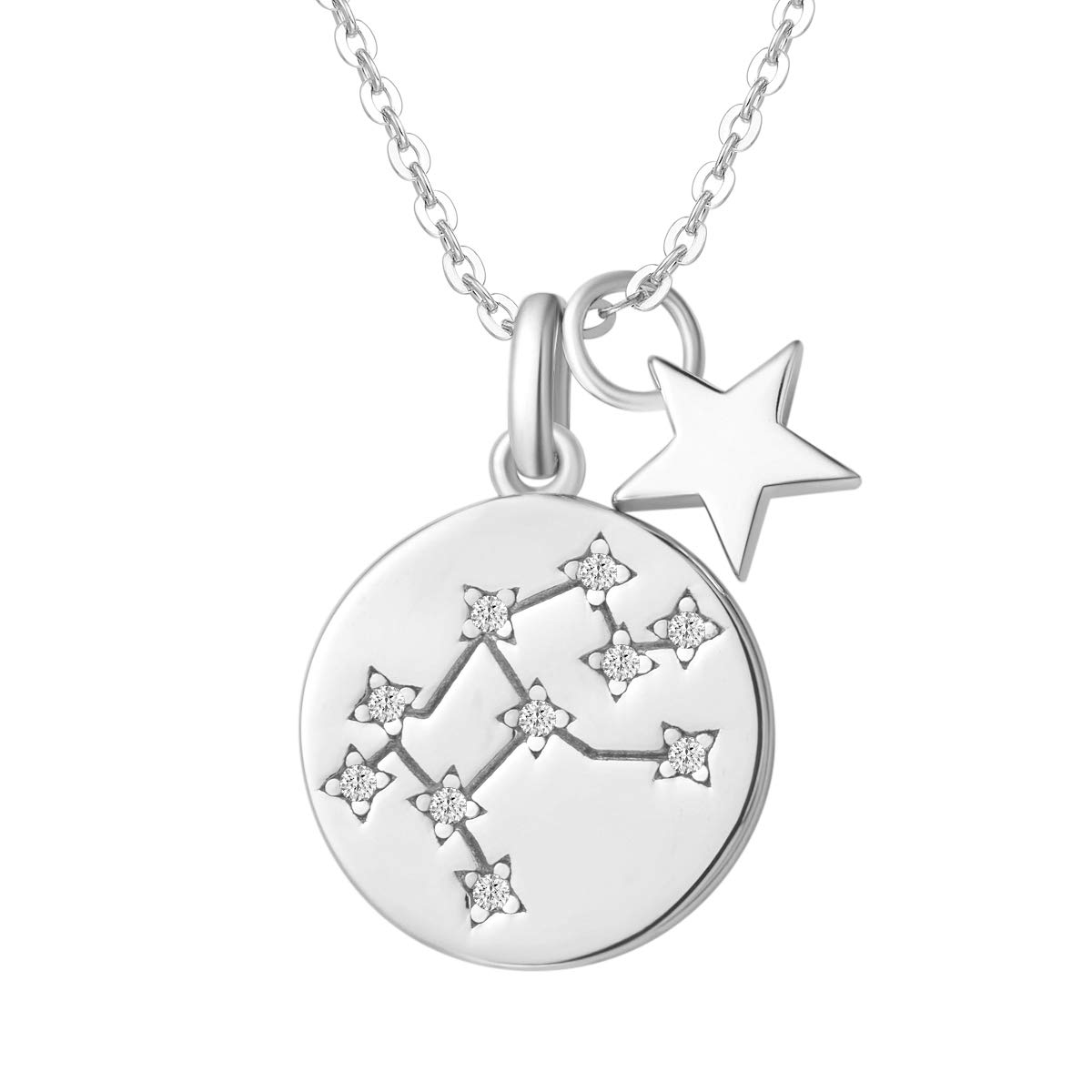 FANCIME Collar con Colgante de Signos del Zodiaco Constelaciones Horoscopo Collar para Mujer de Plata de Ley 925 Chapada Oro Blanco y Circonita Cúbica - Longitud Cadena: 40 + 5 cm