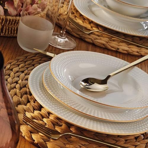 Service de table Porland Izem - 24 pièces en porcelaine, blanc/or pour 6 personnes