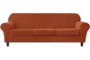 4-Piece Stretchable Velvet Sofa Cover in Burnt Orange for Ultimate Protection: Cozy and Chic Upgrade