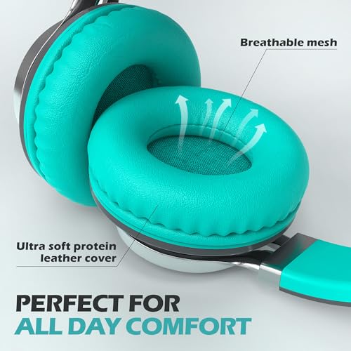 Image of AILIHEN C8 Wired Headphones with Mic and Volume Control - Noise Isolating On-Ear Headphones, Folding Lightweight Corded 3.5mm Headset for Cellphones Tablets Chromebook Laptop Computer (Grey /Mint)