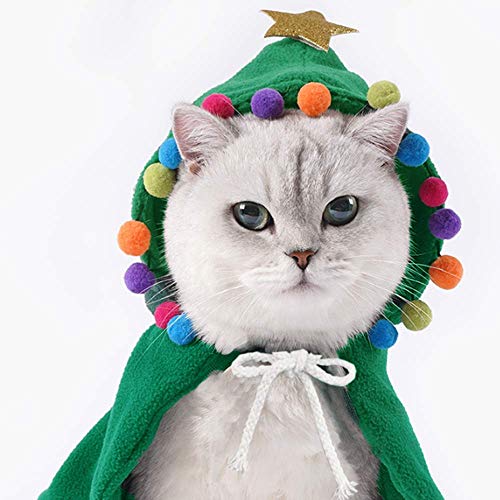 Aniac Pet Christmas Costume Puppy Xmas Cloak With Star And Pompoms Cat Santa Cape With Santa Hat Party Cosplay Dress For Cats And Small To Medium Sized Dog (Medium, Green) #TOP3