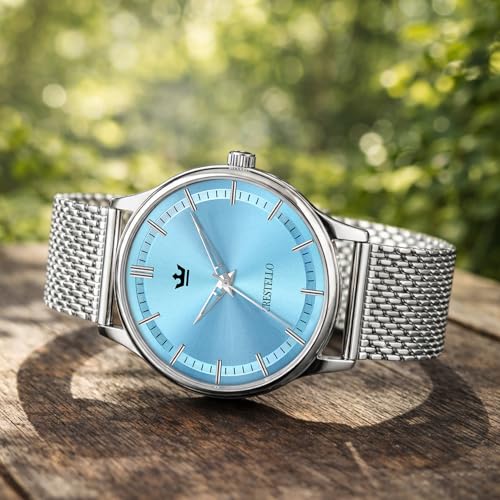 Image of CRESTELLO Stainless Steel Chain Analog Wrist Watch for Men (Brown /Blue Dial) | 1 Year Warranty* | CR-WT253-CH