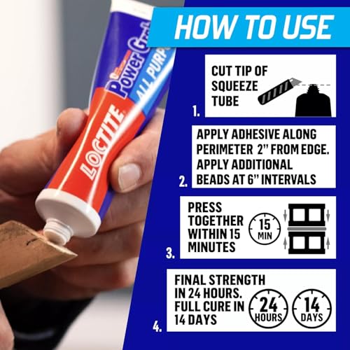 Image of Loctite Power Grab Express Construction Adhesive, ultimate strength, 0 second grab, high tack adhesive, No-nails and screws, no clamping, DIY no mixing, metal, tiles, wood, concrete,177ml x pack of 3