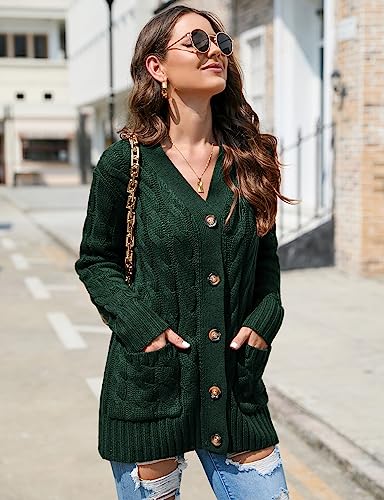 Image of MISSKY Women's Open Front Cardigan Sweater with Pockets Long Sleeve Cable Knit Button Loose Cardigan Sweater Outwear