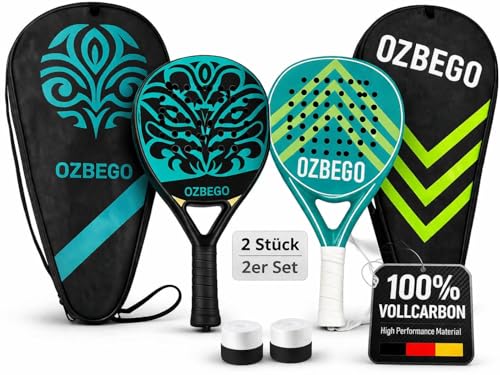 OZBEGO Premium Padel Schläger Set 2er – 100% Vollcarbon & Eva-Kern – Profi Kontrolle inkl. Tasche, Overgrips & Zubehör – Ultraleicht & Schlagstark