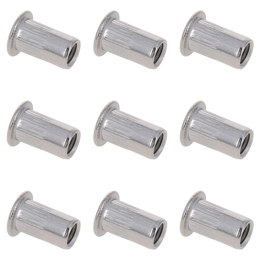 Yinpecly M5x13mm Rivet Flat Head Threaded Insert Nut 304 Stainless Steel Knurled Body Silver Tone, for Automotive, Furniture, Decoration and Domestic Applications 100Pcs