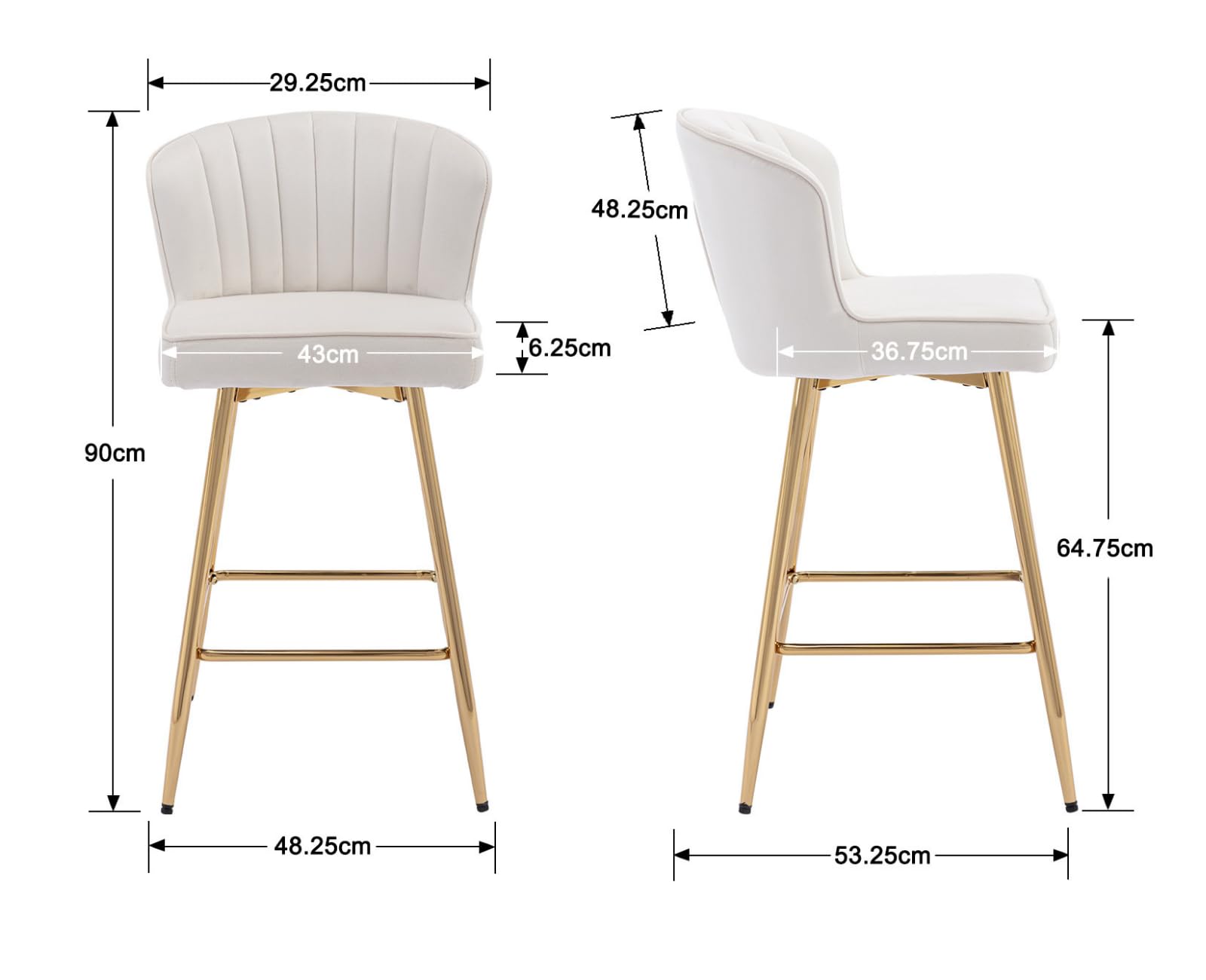Ya-Home Set di 2 Sgabelli da Bar in Velluto con Gambe in Metallo Dorato, Beige