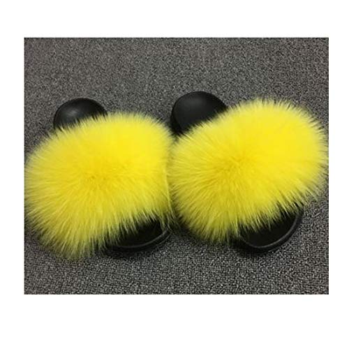 LVCOMEFF Women Real Fox Fur Sandals Slides Gray Yellow Blue Pink Color Slippers Summer Fluffy2