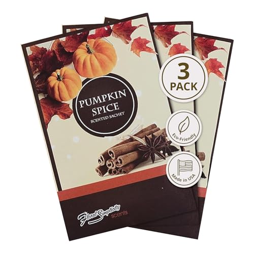 Simplicity Scents Pumpkin Spice Scented Sachets Pack of 3, Fall & Winter - Long-Lasting Scented Bags, Home Fragrance, Air Freshener & Deodorizer for Closet, Room, Drawer, or Cars, Made in USA