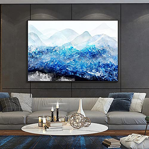 Toile peinture moderne montagne bleu dsdsgog 35x50 cm pour décoration murale
