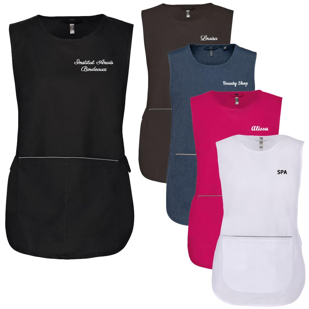 Tunique esthéticienne personnalisé à votre nom, professionnel, polyester coton, TOP QUALITE, protesiste ongulaire, coiffeur, masseur