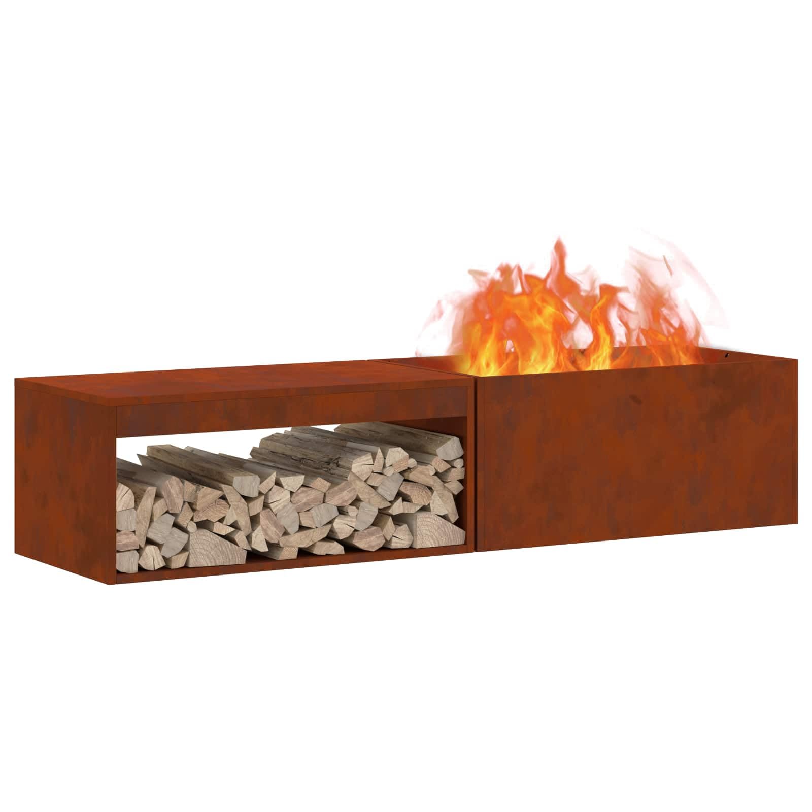 Braise Marrone 160 x 45 x 35 cm Acciaio Braciere Fuoco Multifunzionale Camino Esterno per Giardino, Riscaldamento, Terrazza, Campeggio