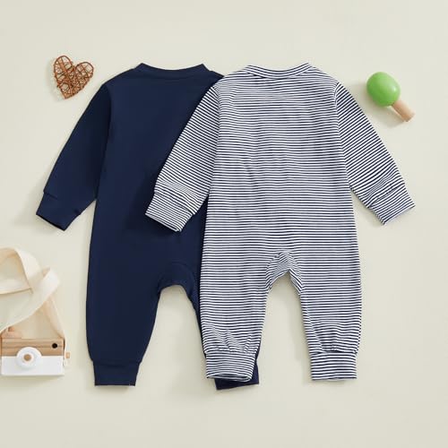 woshilaocai Baby 2 Pack Zipper Jumpsuit Boy Girl Long Sleeve Plain&Striped Cotton Infant Romper4