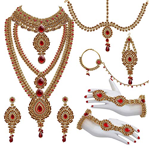 Image of Lucky Jewellery Designer Gold Plated Dulhan Bridal Jewelry Set 8 Pcs. for Girls & Women (3600-WZK-PARENT)