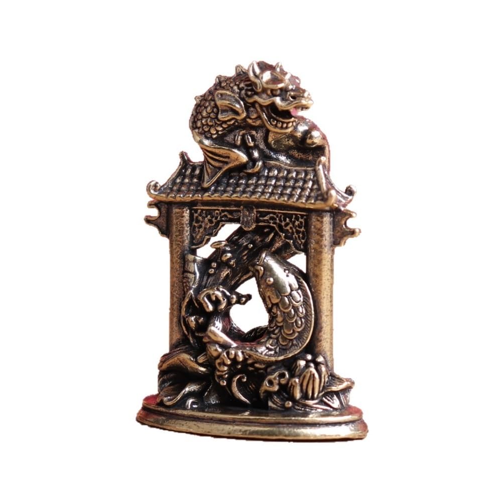 Huffa Brass Pure Carp Leaping Gate Zodiac Dragon Retro Solid Decorative Desktop Ornament