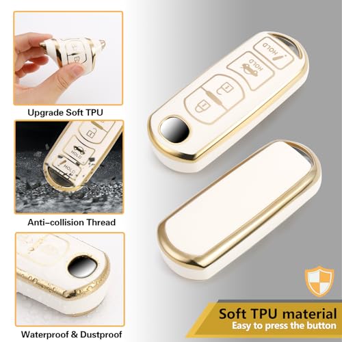 Image of Key Fob Cover for Mazda, Rhinestone Loop Keychain Case, Gold Edge