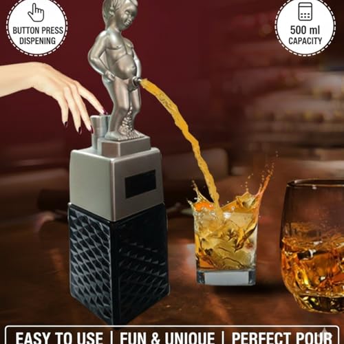 Image of BARRAID Bonny Boy Silver Manneken PIS Whiskey & Wine Dispenser - 500ml Battery Operated Beverage Decanter | Funny Bar Accessory & Automatic Liquor Pourer | Ideal Gift for Husband, Boyfriend, or Boss